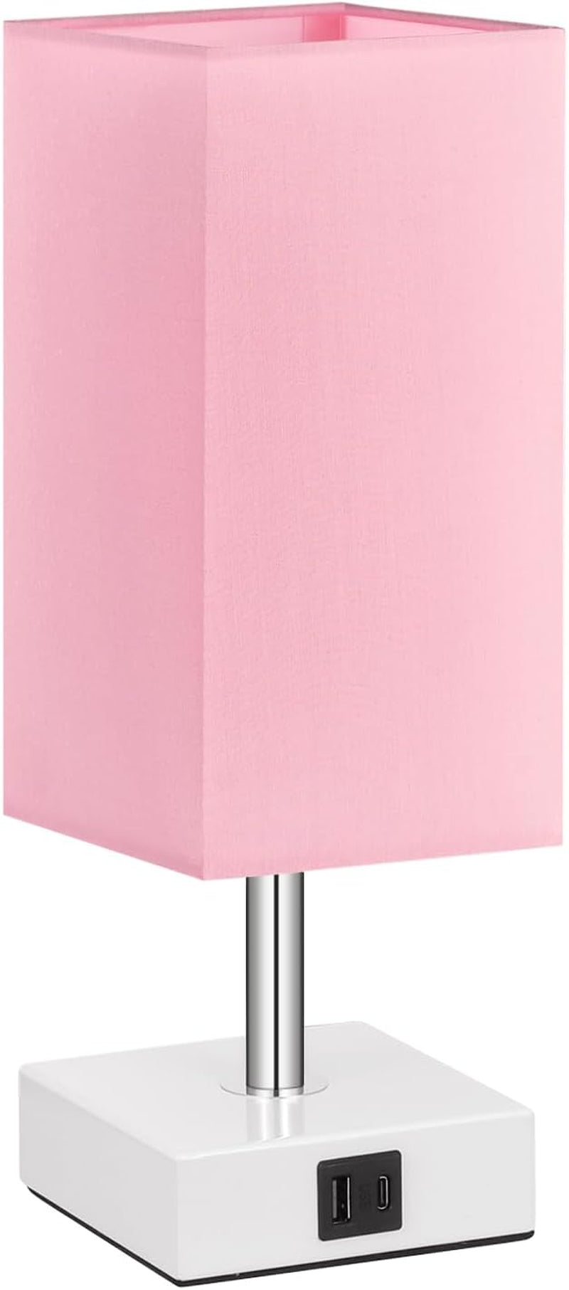 Pink Touch Table Lamp for Bedroom - Dimmable, USB C+A, Girls Bedside Lamp