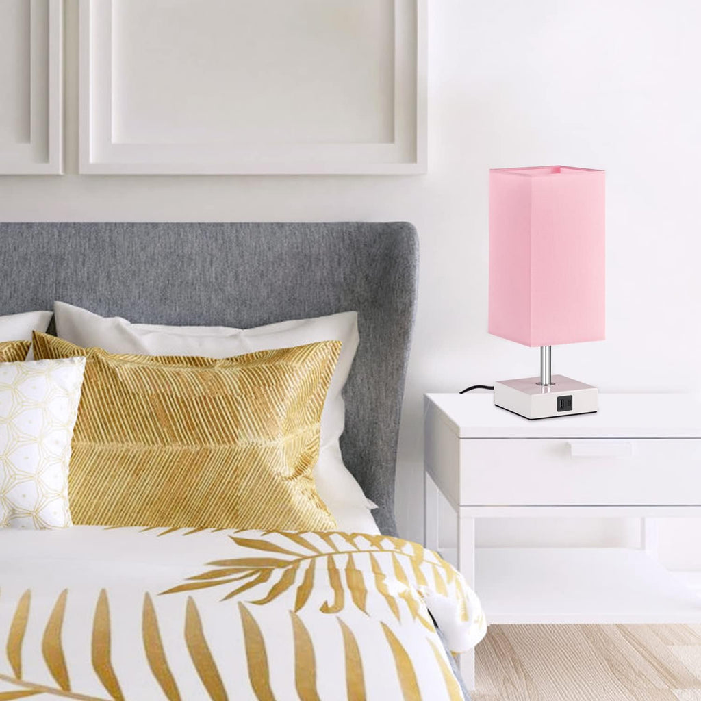 Pink Touch Table Lamp for Bedroom - Dimmable, USB C+A, Girls Bedside Lamp