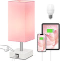 Pink Touch Table Lamp for Bedroom - Dimmable, USB C+A, Girls Bedside Lamp