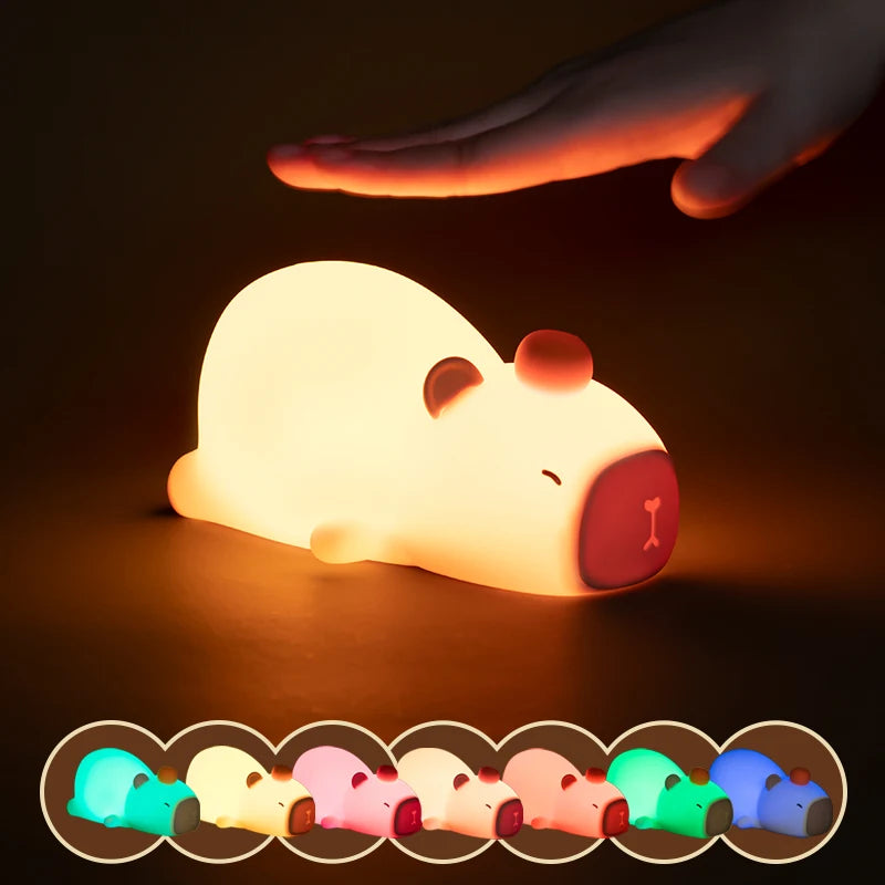 Cute Cartoon Capybara Silicone Night Light USB Rechargeable Timing Dimming Sleep Night Lamp for Children'S Room Decor
